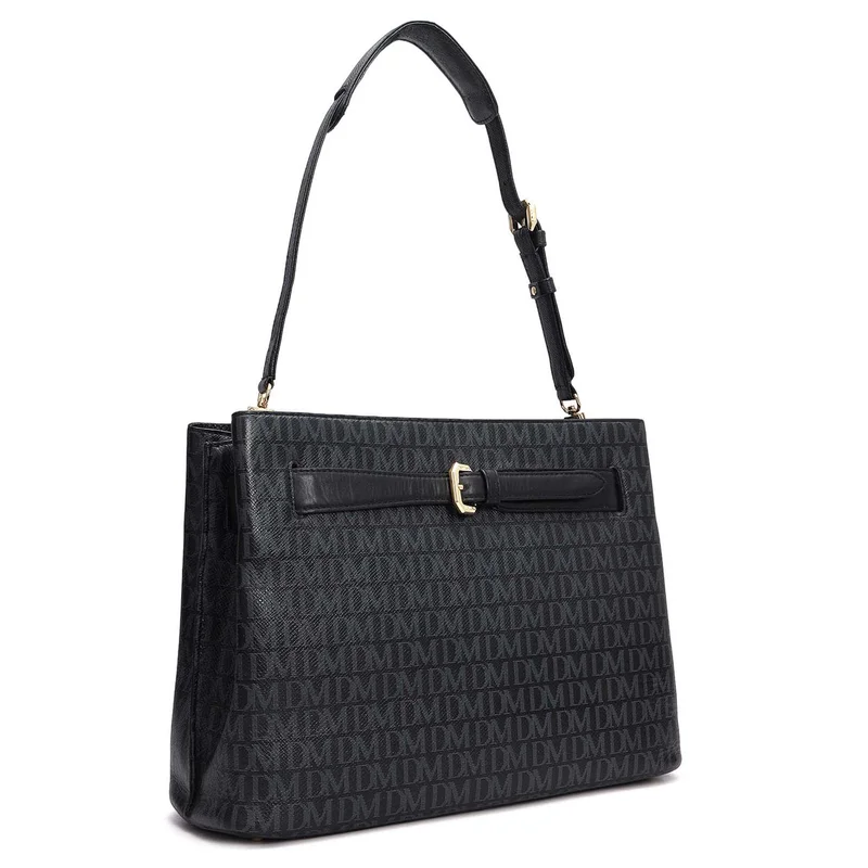 Da Milano Siena Monogram Leather Shoulder Bag - Black